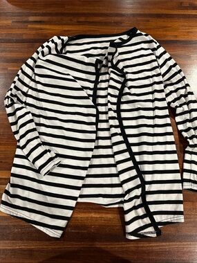 Striped Open-Front Women's Cardigan - Black & White